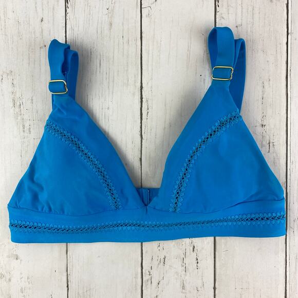 PilyQ Sea Blue Tropics Stitched Ellie Halter Bikini Top Size Medium - Picture 2 of 13